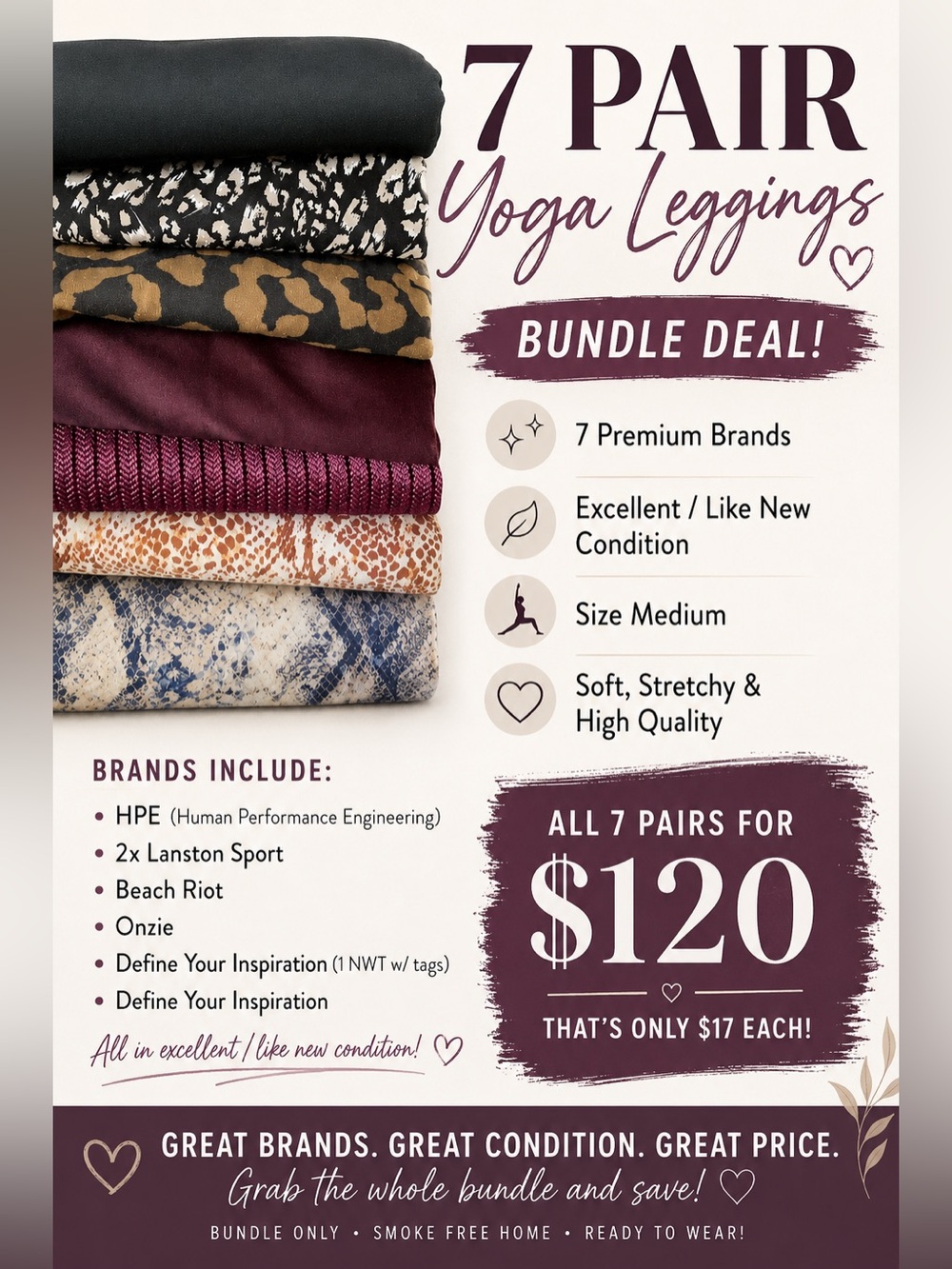 Bundle of 7 Women's Yoga Leggings - Mixed Colors